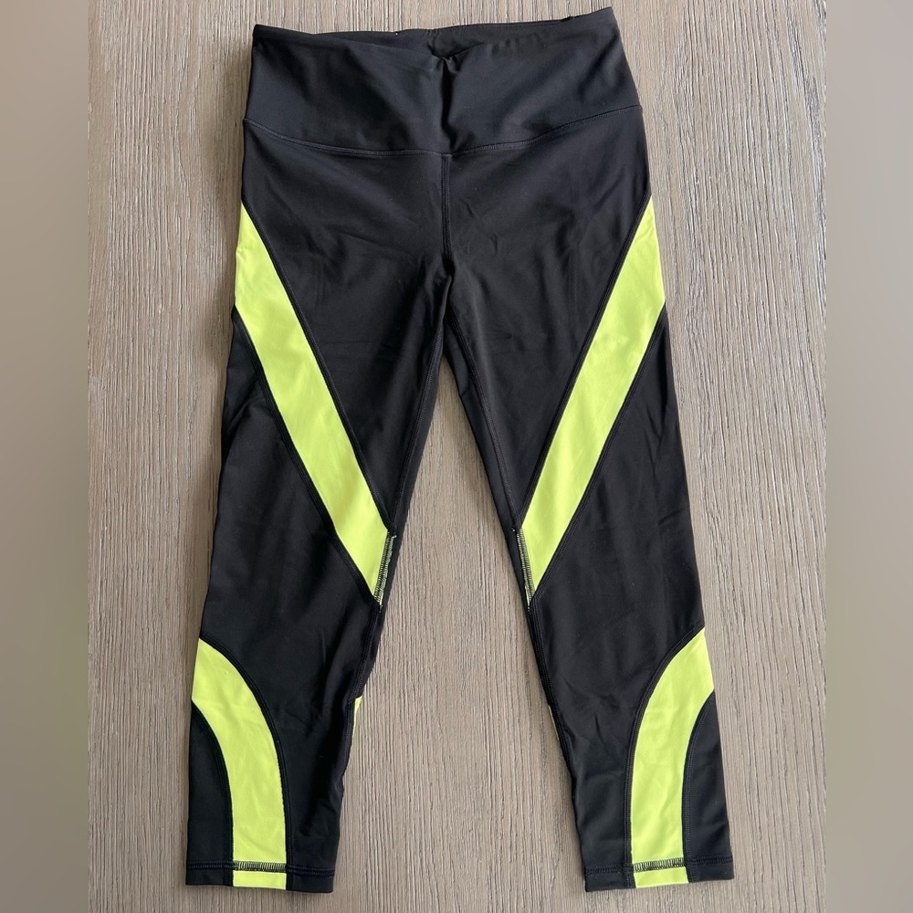 Working out leggings capri style bright neon yellow and black